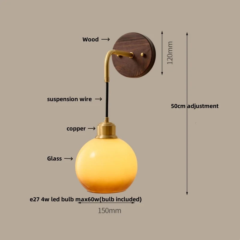 Helnys Adjustable LED Wall Light Modern Pull Chain Switch Glass Stair Lights
