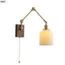 Helnys Copper Swing Arm LED Wall Light with Pull Chain Switch and Walnut Canopy