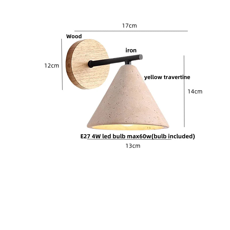 Helnys Canopy LED Wall Light Yellow Travertine Bedside Lamp Modern Iron Fixture