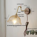 Helnys Amber Glass Wall Lights with Pull Chain Switch and Walnut Canopy