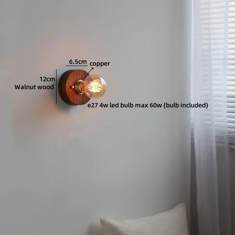 Helnys Vintage Brass LED Wall Lamps Walnut Wood Lighting Fixtures