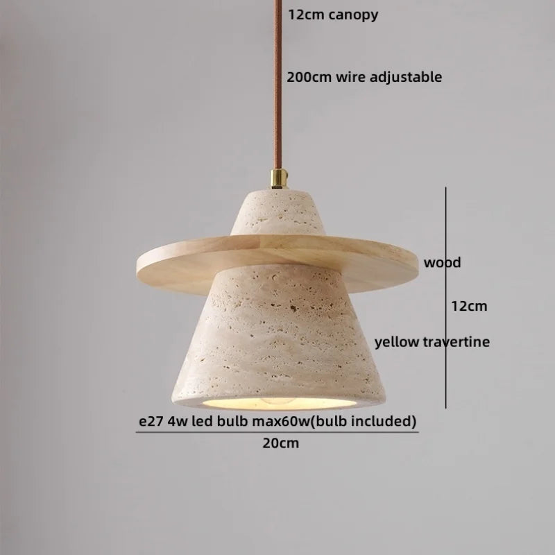 Helnys Yellow Travertine Round LED Pendant Lamp for Cafe Study Living Room