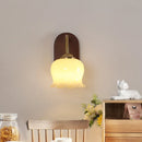 Helnys Wooden LED Wall Light Fixture with Pull Chain Switch