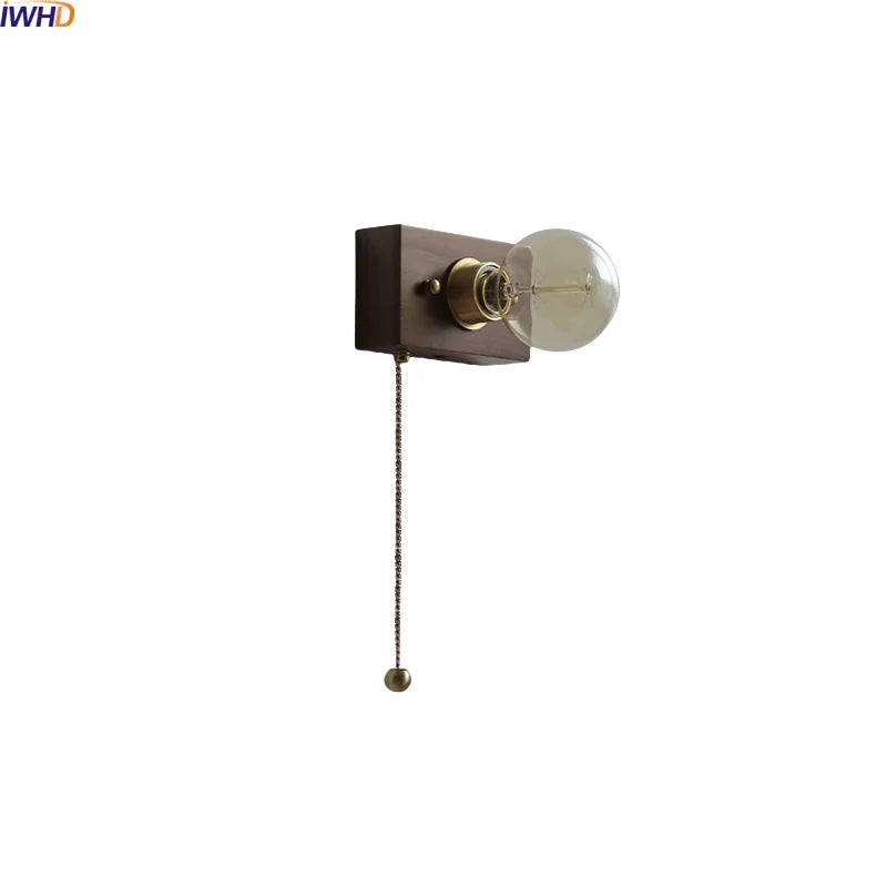 Helnys Vintage Brass LED Wall Lamps Walnut Wood Lighting Fixtures