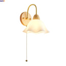 Helnys Art White Flower Wall Lamp with LED Light & Wood Shade