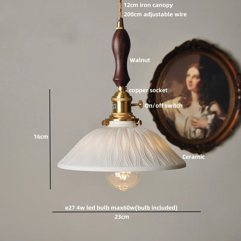 Helnys Walnut Wood LED Pendant Lights Wire Adjustable Kitchen Fixture
