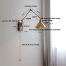 Helnys Copper LED Swing Arm Wall Sconce Walnut Finish, Pull Chain Switch Home Decor