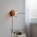 Helnys Vintage LED Wall Lamp with Pull Chain Switch, Walnut Ash Wood & Copper.
