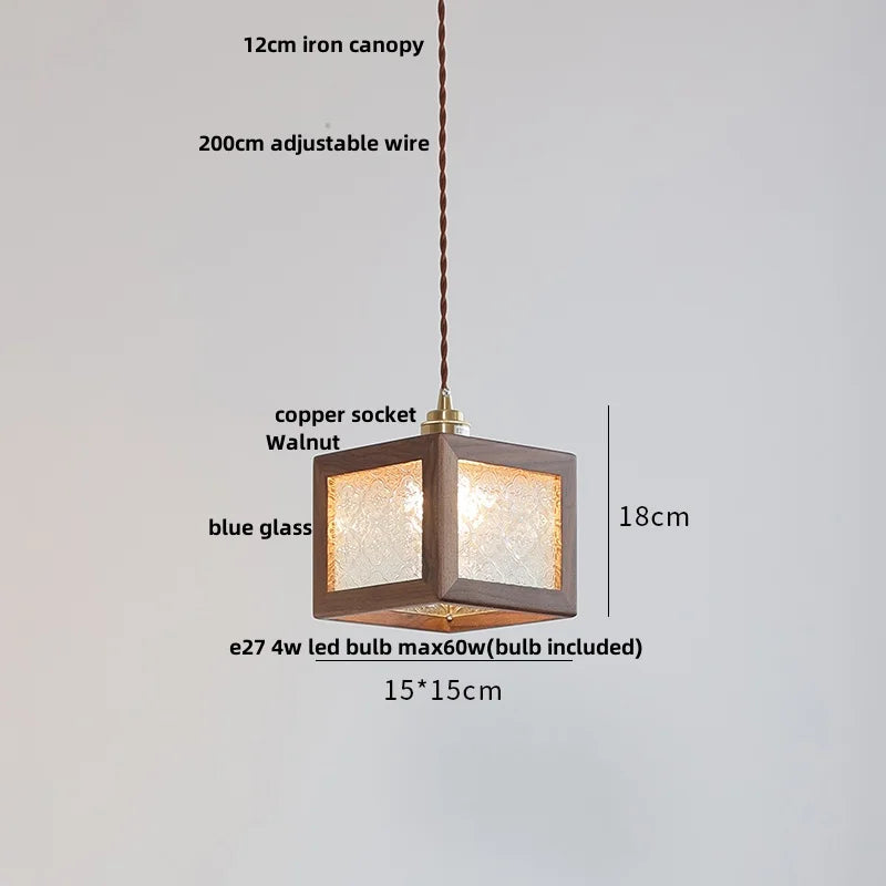 Helnys Glass & Wood LED Pendant Light - Modern Nordic Kitchen Cafe Bar Lamp