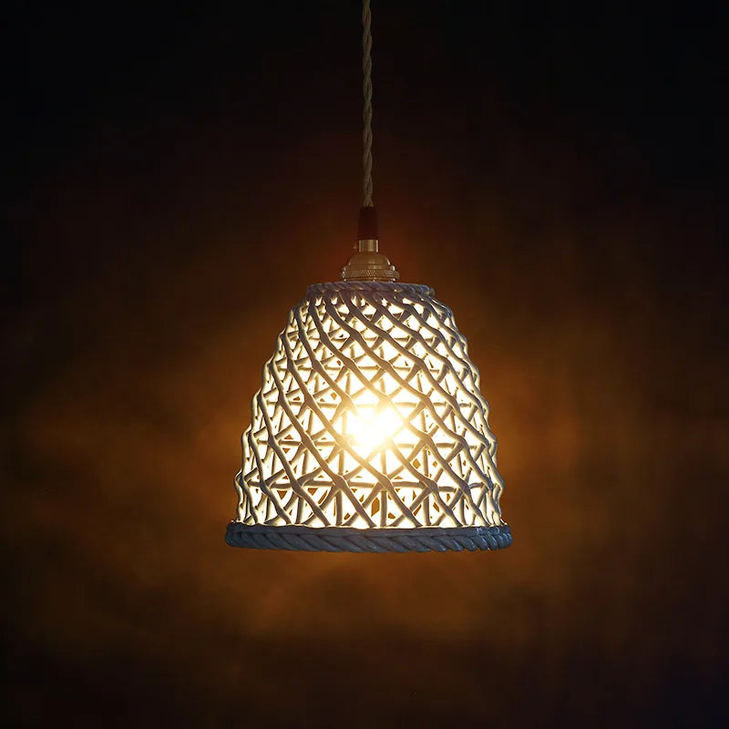 Helnys White Ceramic LED Pendant Lights - Nordic Modern Copper Hanging Lamp