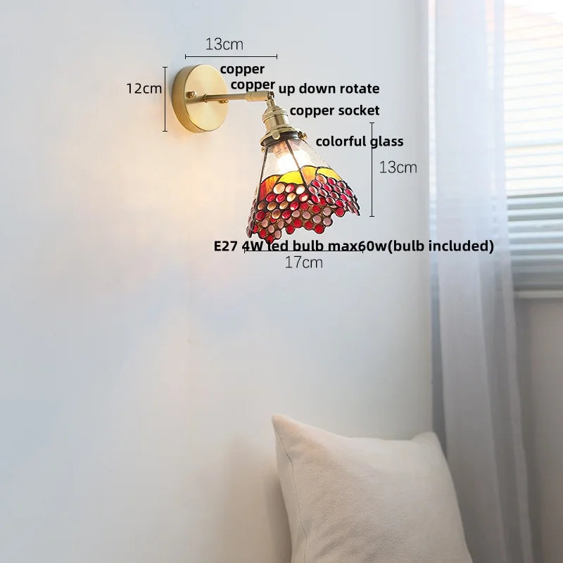Helnys Flower Glass LED Wall Sconce Pull Chain Switch Rotatable Lamp