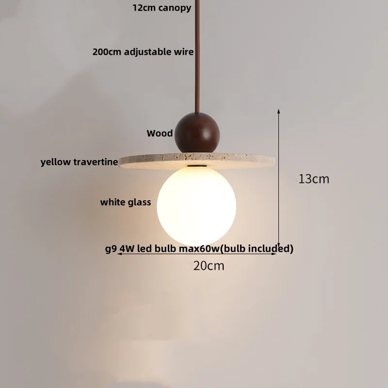 Helnys Adjustable LED Pendant Lights Yellow Travertine Hang Lamp Nordic Modern Wood