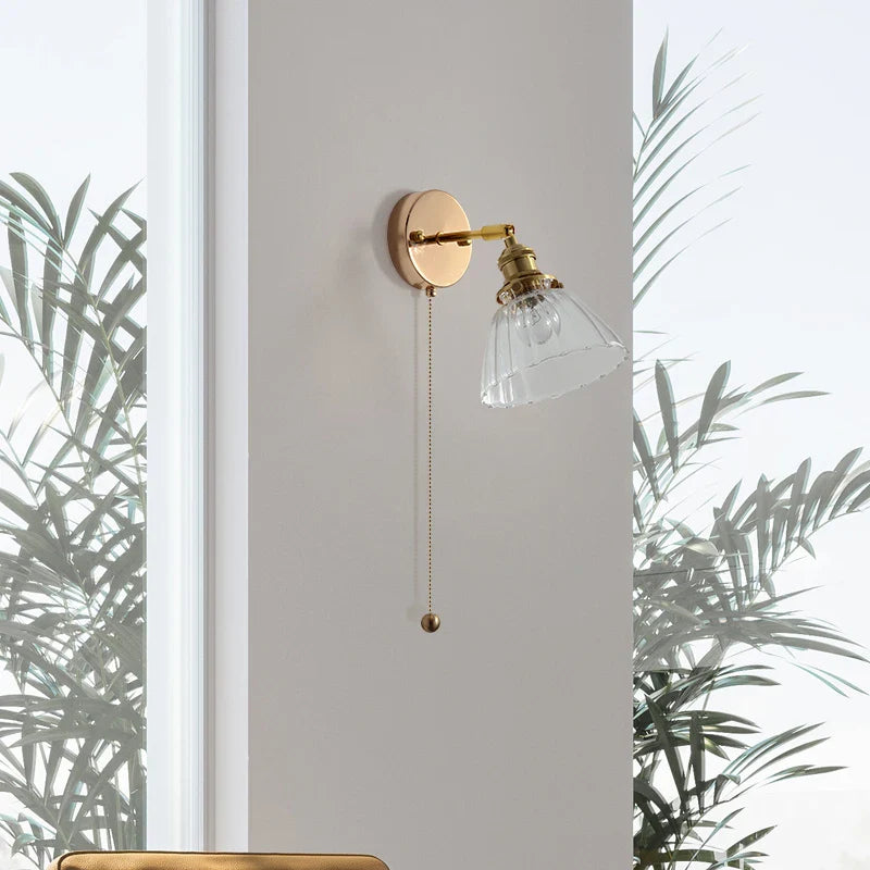 Helnys Rotatable Glass LED Wall Sconce Reading Lamp with Pull Chain Switch