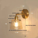Helnys Clear Glass Wall Lights with Pull Chain Switch and Brass Finish
