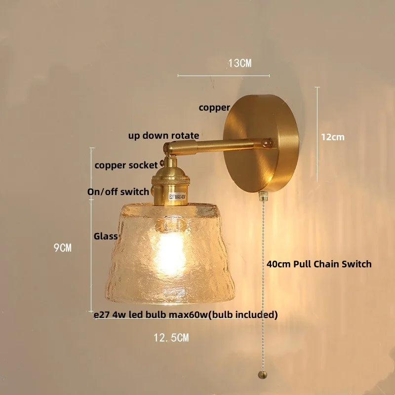 Helnys Rotatable Flower Glass Wall Lamp Copper Stair Light Fixtures