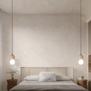 Helnys LED Gourd Pendant Light Fixture White Glass Yellow Travertine Hang Lamp