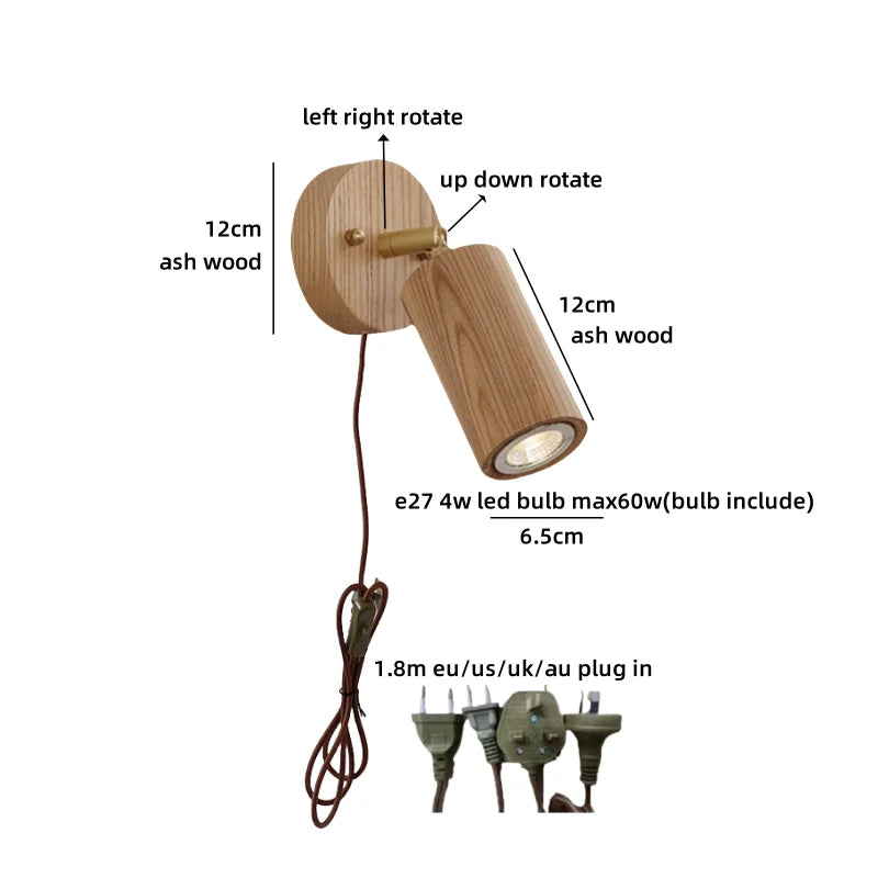 Helnys Wooden Up Down LED Wall Light with Pull Chain Switch