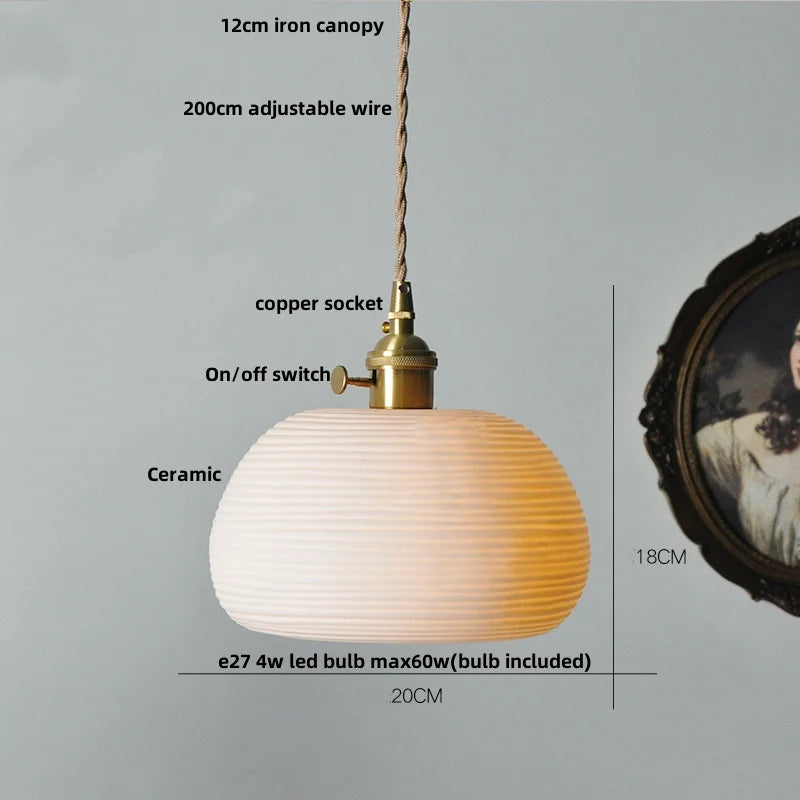 Helnys Flower Ceramic LED Pendant Lamp with Copper Socket, Adjustable Modern Hanging Light