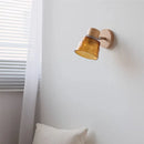 Helnys Amber Glass LED Wall Sconce Wood Pull Chain Switch Stair Light
