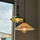 Helnys White Green Glass LED Pendant Lights with Copper Socket & Wood Finish