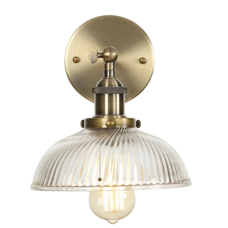 Helnys Glass Industrial LED Wall Sconce Pull Chain Switch Bedside Lamp