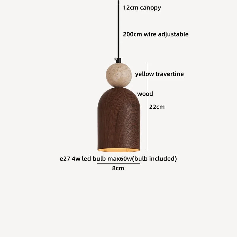 Helnys Wood Stone LED Pendant Light - Adjustable Nordic Modern Hanging Lamp