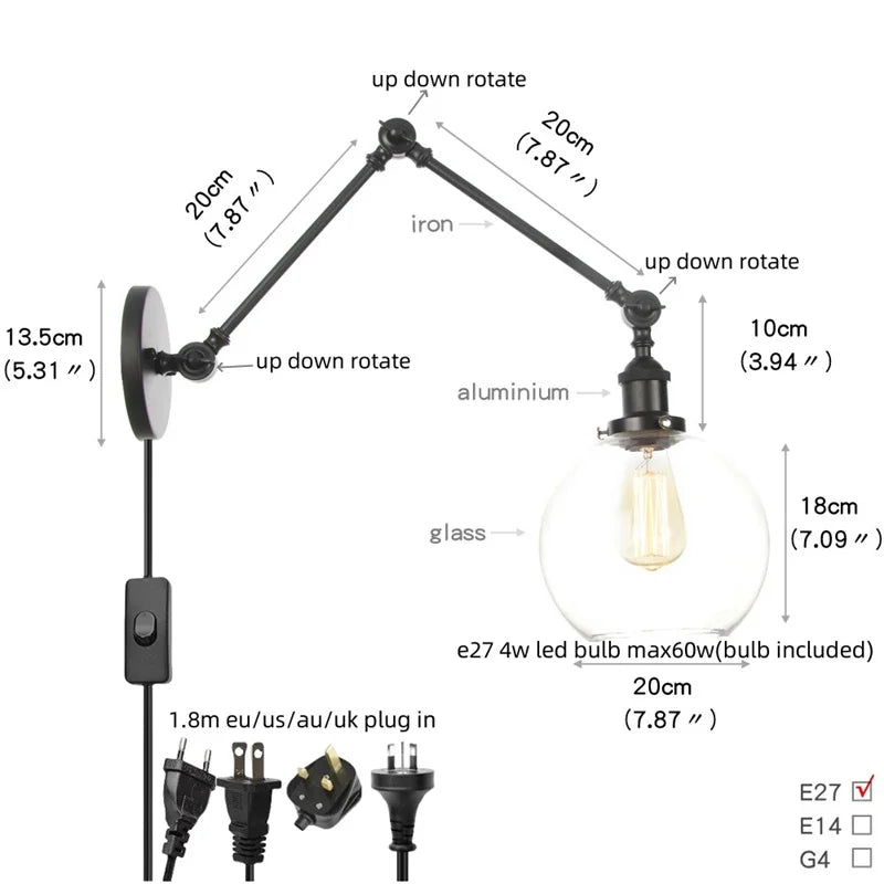 Helnys Swing Arm LED Wall Lights for Home Decor and Bedside Lamp