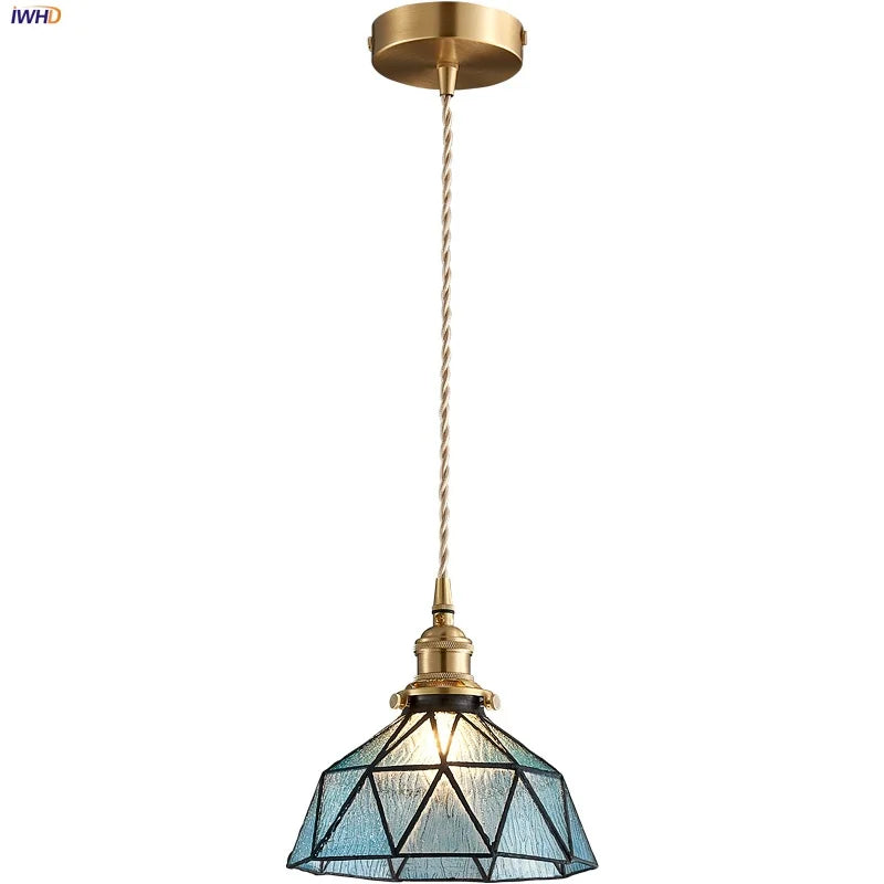 Helnys Blue Glass Wire Adjustable LED Pendant Light - Nordic Modern Hang Lamp