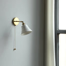 Helnys Nordic LED Wall Light with Pull Chain Switch, White Ceramic Rotation for Home