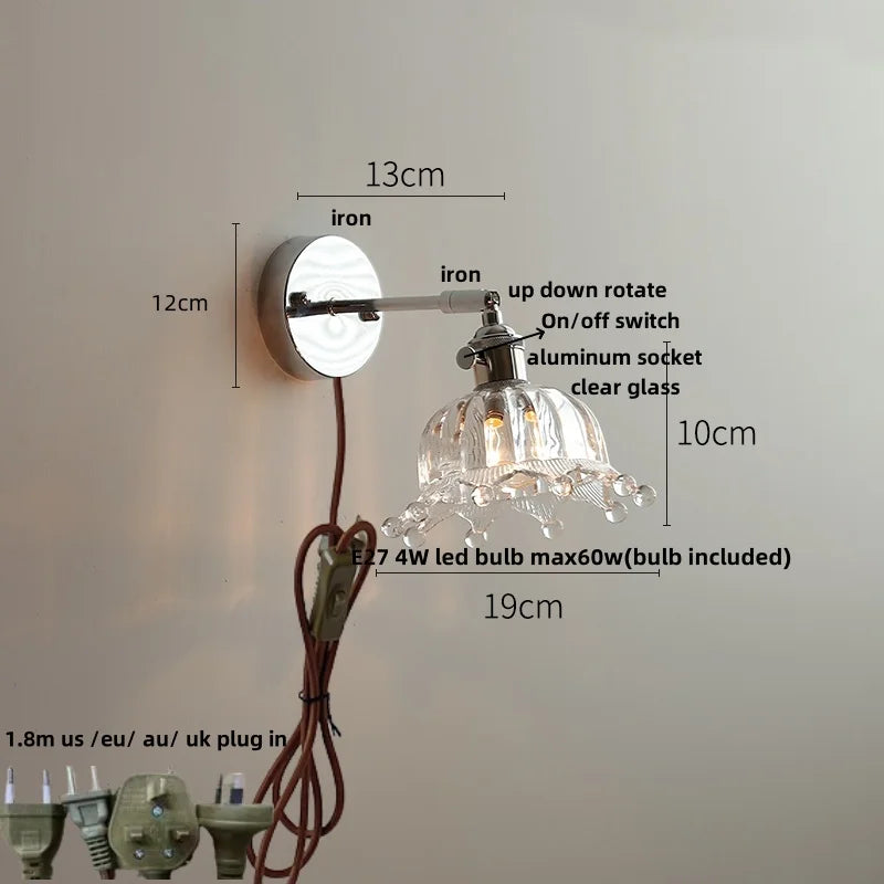 Helnys Clear Glass LED Wall Lamp Pull Chain Switch Up Down Rotatable Stair Light Fixtures