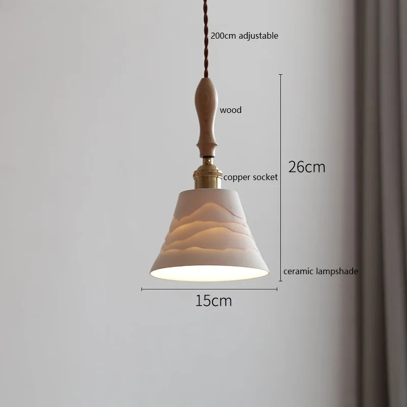 Helnys Copper Ceramic LED Pendant Lamp with Wood Handle