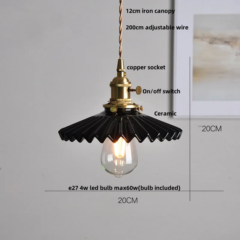 Helnys Flower Ceramic LED Pendant Lamp with Copper Socket, Adjustable Modern Hanging Light
