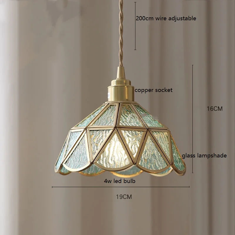 Helnys Butterfly Glass Copper LED Pendant Lamp for Home Indoor Decor