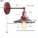 Helnys Vintage LED Pull Chain Wall Lights Lens Stair Reading Bedside Lamp Iron Lightings
