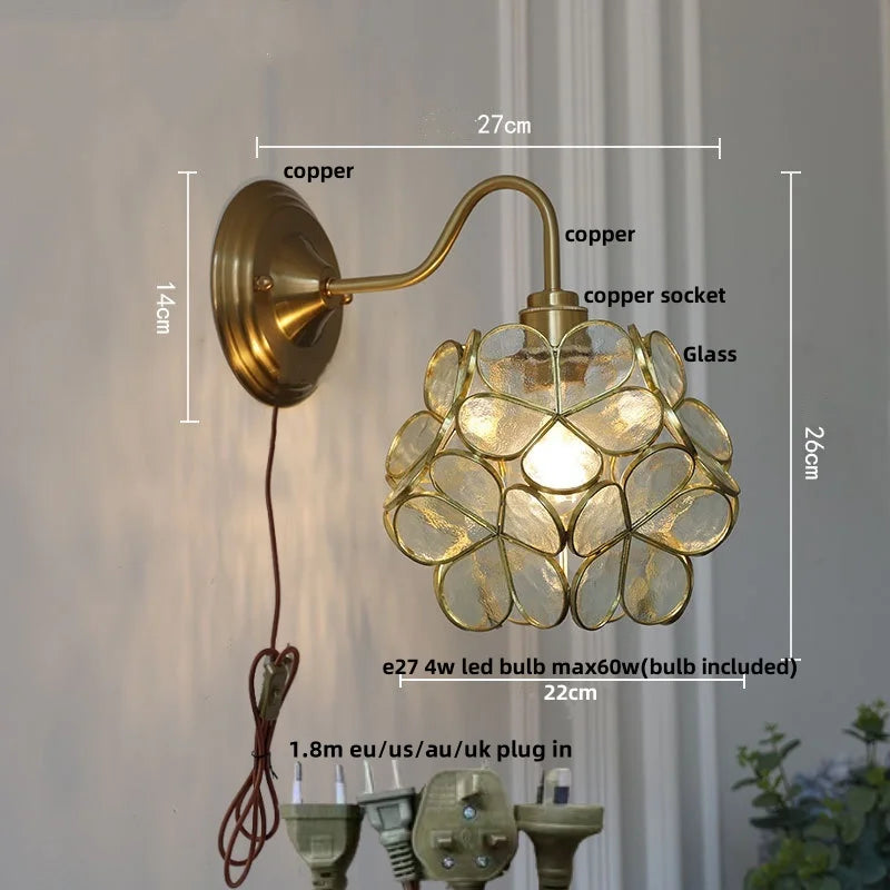 Helnys Vintage Style Blue Flower Glass Wall Sconce LED Lamp