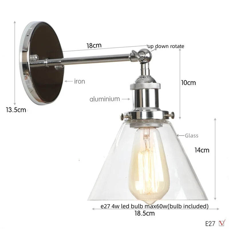 Helnys Clear Glass Iron LED Wall Lamps Stair Light Fixtures Rustic Industrial Vintage