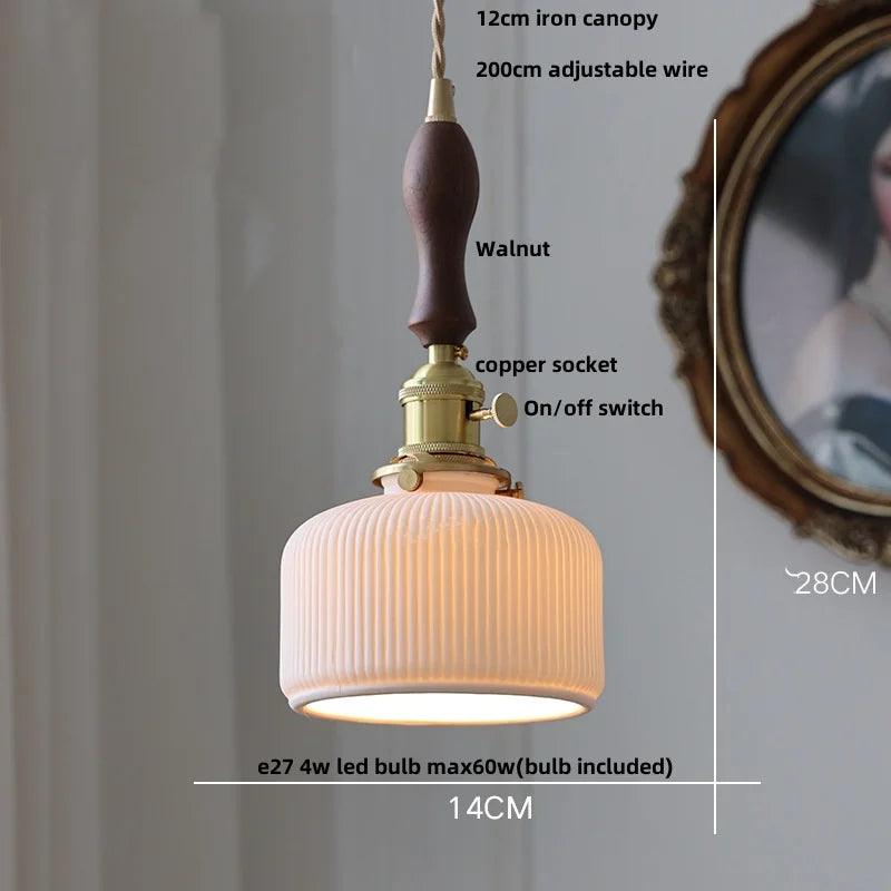 Helnys Ceramic Wood LED Pendant Lights | Adjustable Vintage Kitchen Hanging Lamps