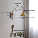 Helnys Copper LED Swing Arm Wall Sconce Walnut Finish, Pull Chain Switch Home Decor