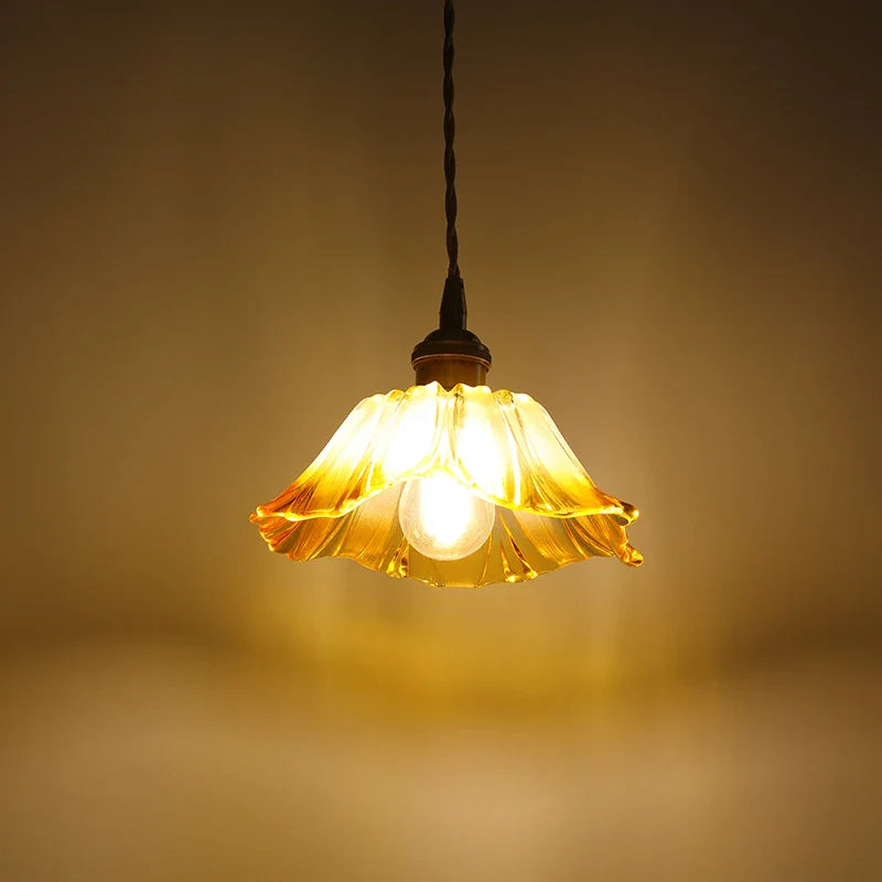 Helnys Yellow Glass LED Pendant Light, Nordic Style, Adjustable Hanging Lamp