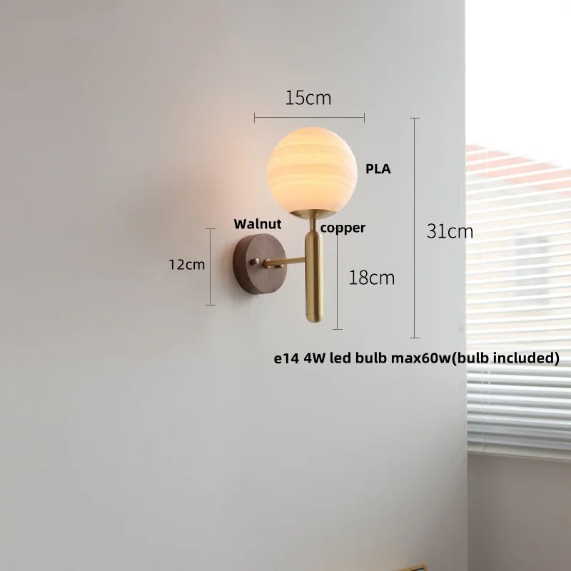 Helnys Copper Base LED Wall Lamp with Pull Chain Switch