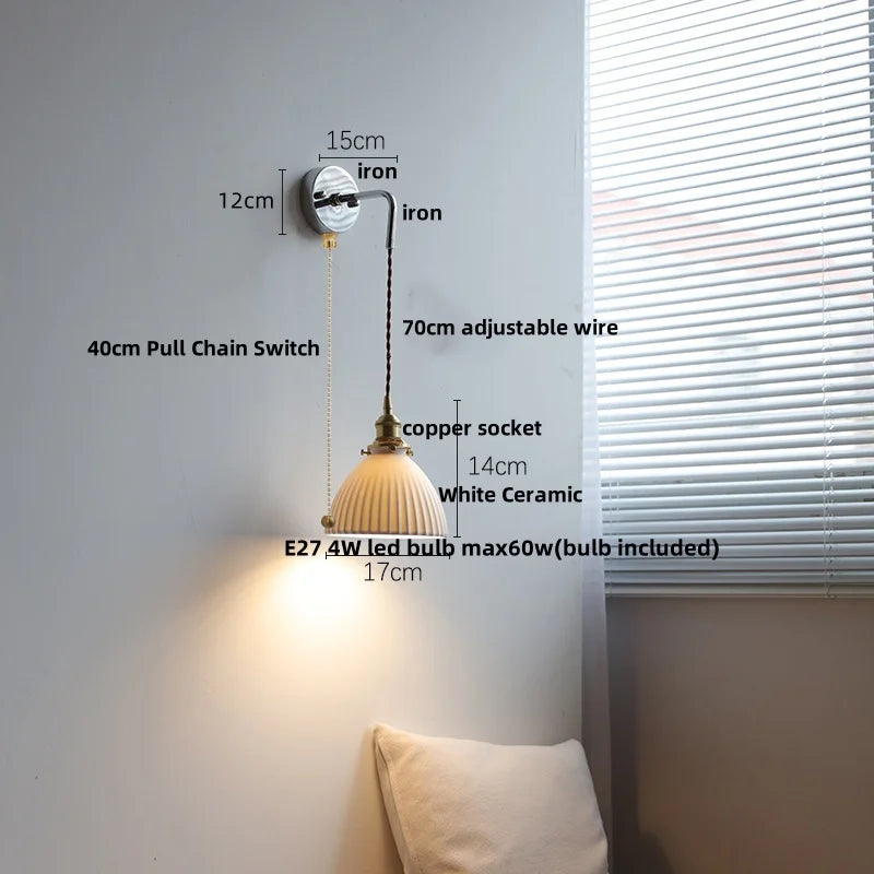Helnys Nordic White Ceramic LED Wall Sconce Modern Hotel Dining Stair Light