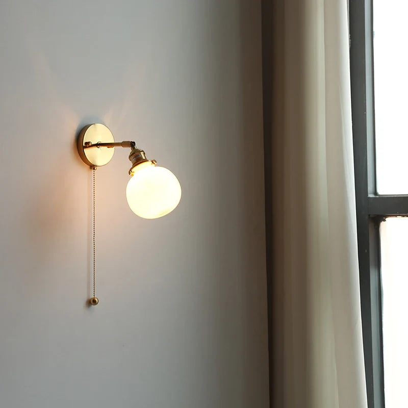 Helnys Glass LED Wall Sconce with Pull Chain Switch - Modern Nordic Bathroom Mirror Light