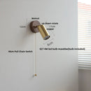Helnys Nordic Modern Walnut Wood Wall Light with LED, Glass Shade & Pull Chain Switch