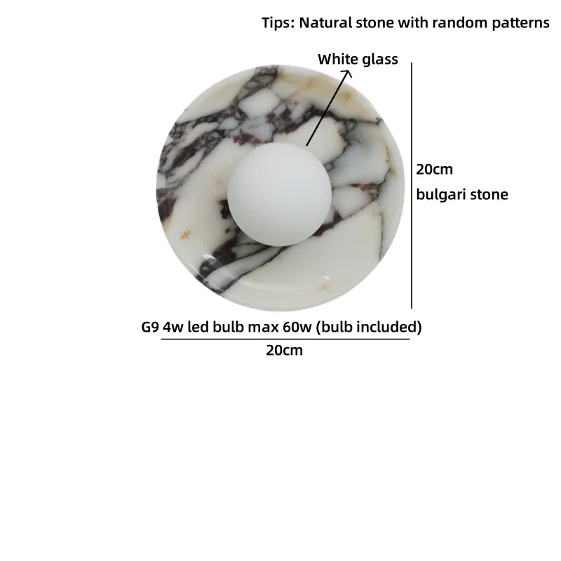 Helnys Round Stone LED Wall Lamp Sconce Shower White Ball G9 Bulb
