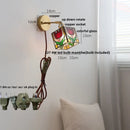 Helnys Square Glass LED Wall Lights Pull Chain Switch Tiffany Style Wandlamp