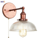Helnys Vintage LED Wall Light with Pull Chain Switch, Rustic Industrial Bedside Lamp