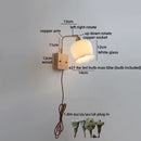 Helnys Nordic Decor LED Wall Sconce Gold Brass White Glass Pull Chain Bedroom Bedside Lamp