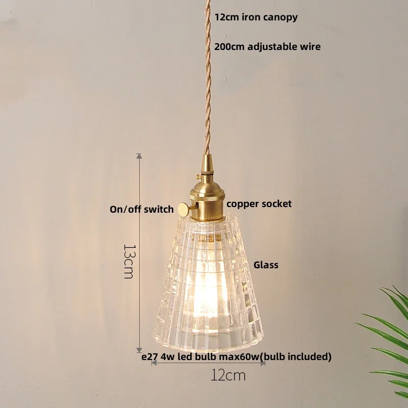 Helnys Clear Leaf Glass LED Pendant Lamp with Copper Knob Switch