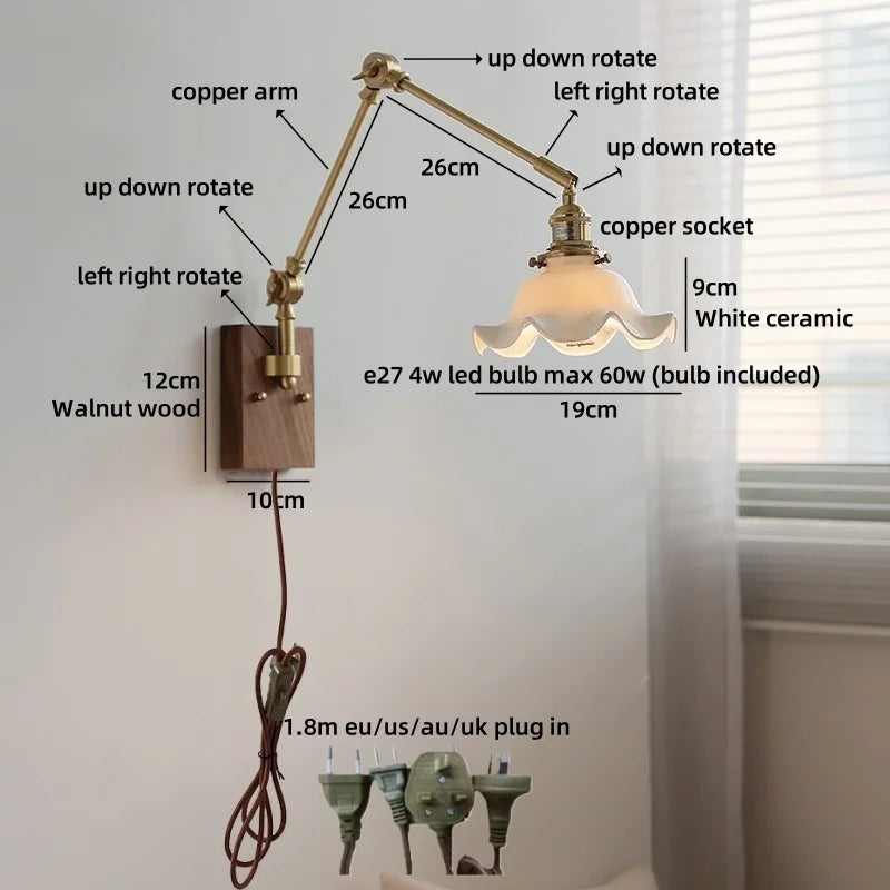 Helnys Ceramic Flower Design LED Wall Lamp for Bedroom and Bathroom