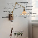 Helnys Nordic LED Wall Light White Umbrella Style Swing Copper Arm Bedside Lamp